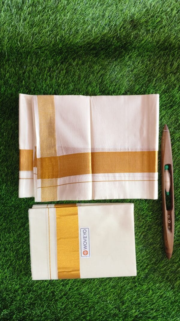 1 1/2" Gold Jari Cream Dhoti