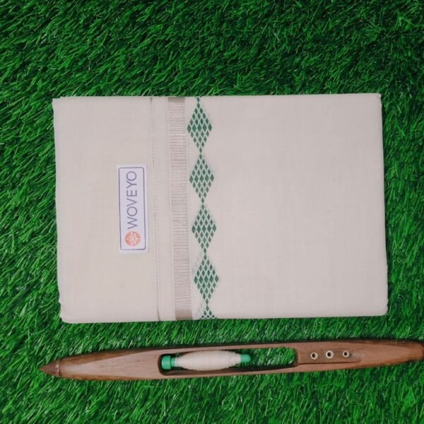 Mural Print Cream Dhoti - Silver Jari with green diamond