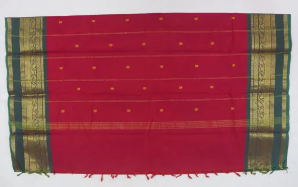 Designer Cotton Saree – Plain Saree with Symmetric Double Border - Image 3