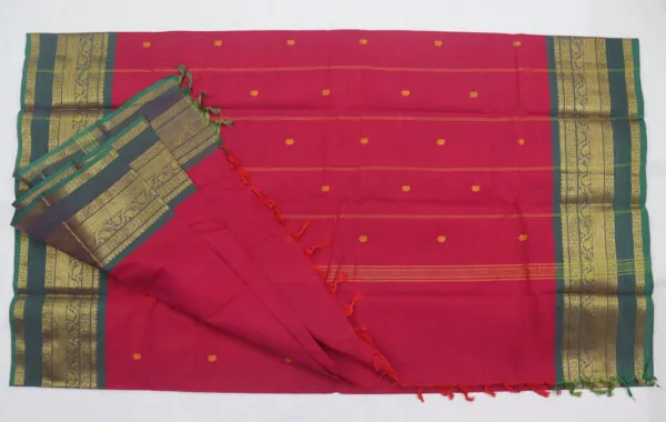 Designer Cotton Saree – Plain Saree with Symmetric Double Border - Image 2