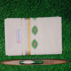 Mural Print Cream Dhoti - Gold + Silver Zari with Leaf