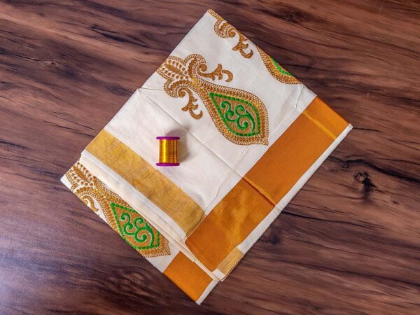Ethnic Embroidered Kerala Saree - Image 2