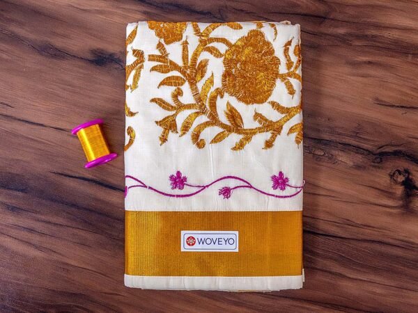 Floral Embroidered Kerala Saree