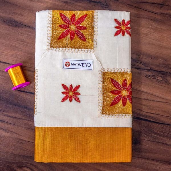 Floral Embroidered Kerala Saree