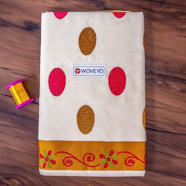 Polka Dot Embroidered Kerala Saree