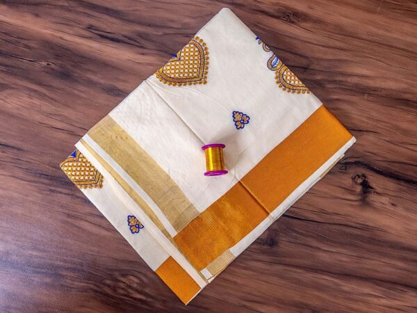 Floral Embroidered Kerala Saree - Image 2