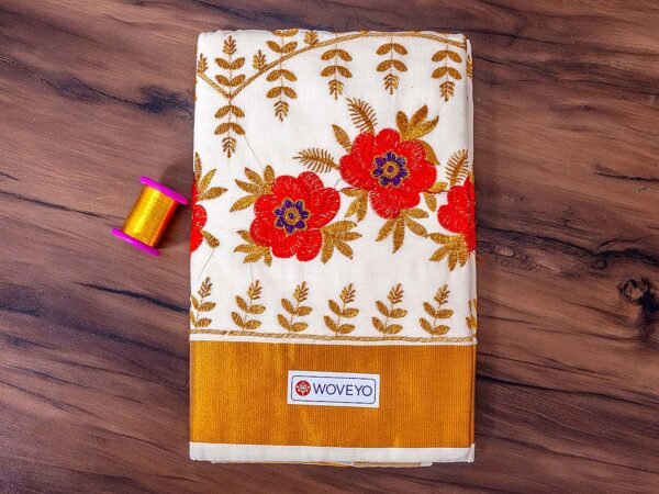 Floral Embroidered Kerala Saree