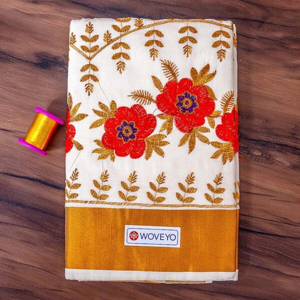 Floral Embroidered Kerala Saree