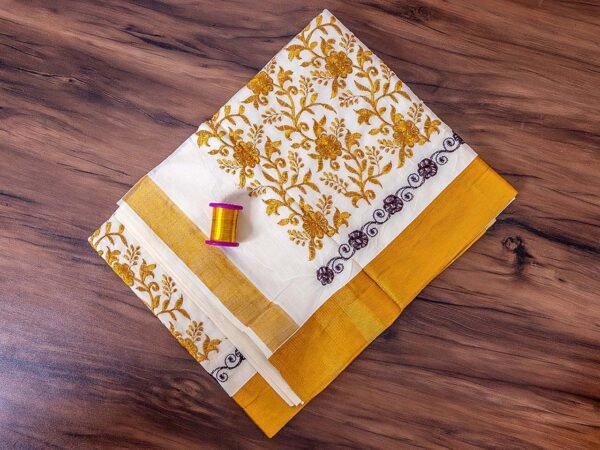 Ethnic Kerala Saree with Detailed Embroidery - Image 2
