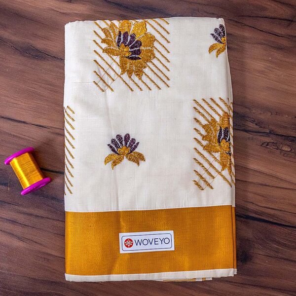 Floral Embroidered Kerala Saree