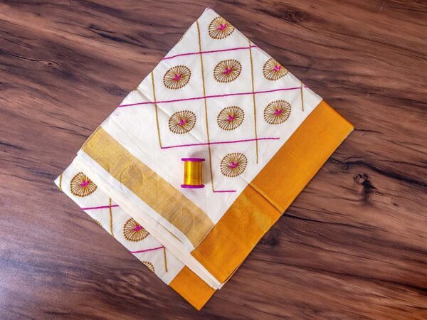 Designer Embroidered Kerala Saree - Image 2