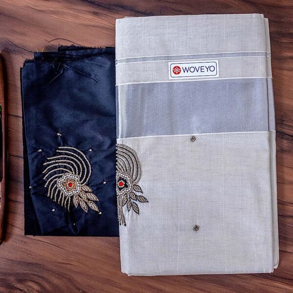 Premium Handcrafted Kerala Embroidery Saree with Additional Blouse