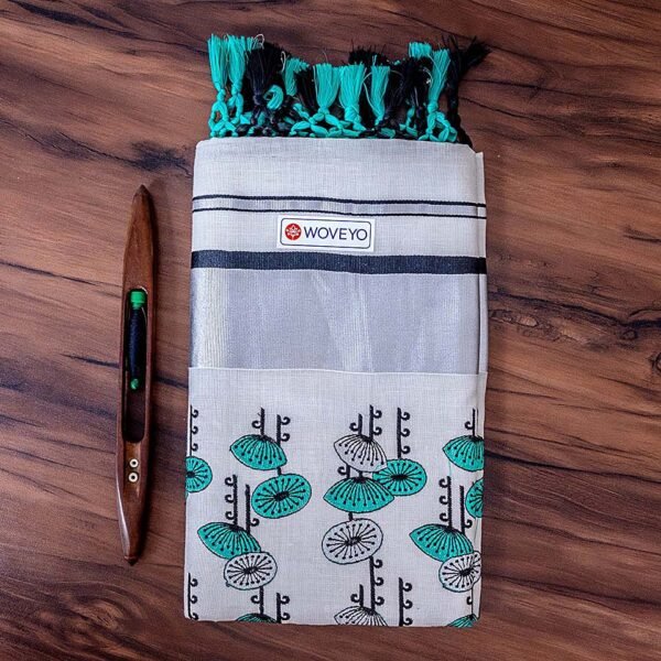 Premium Silver Tissue Embroidered Kerala Saree