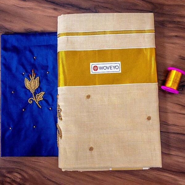 Premium Handcrafted Kerala Embroidery Saree with Additional Blouse
