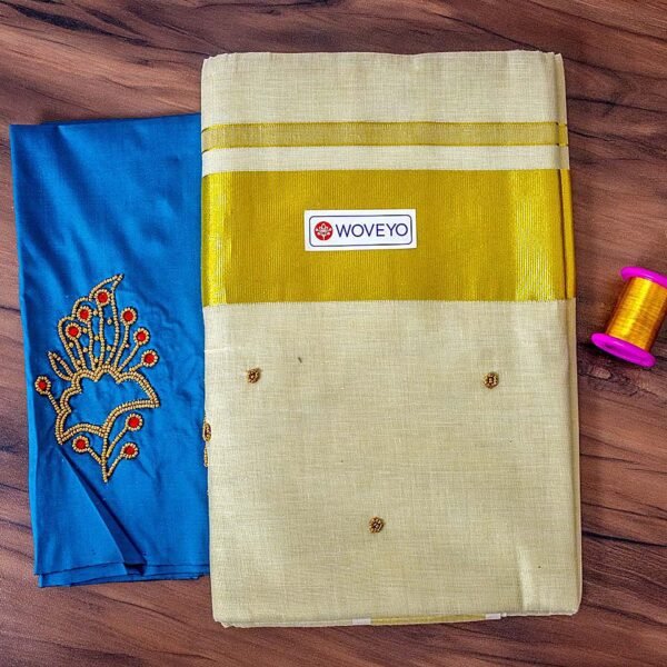 Premium Handcrafted Kerala Embroidery Saree with Additional Blouse