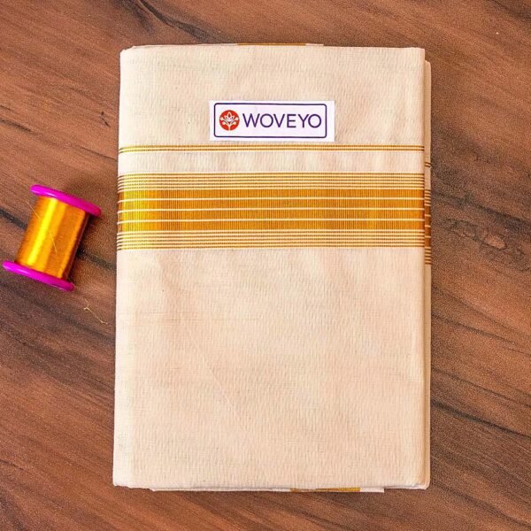 Kerala Cream Dhoti with Striped Golden Zari