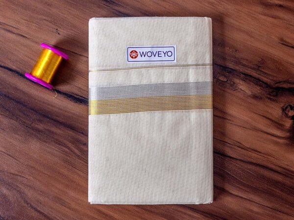 Mixed Zari Kerala Cream Dhoti - Image 2