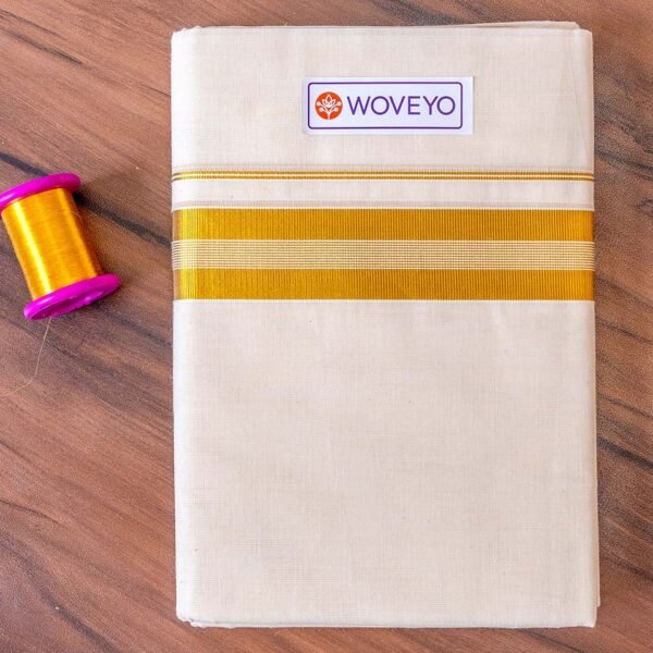 Kerala Cream Dhoti with Striped Golden Zari