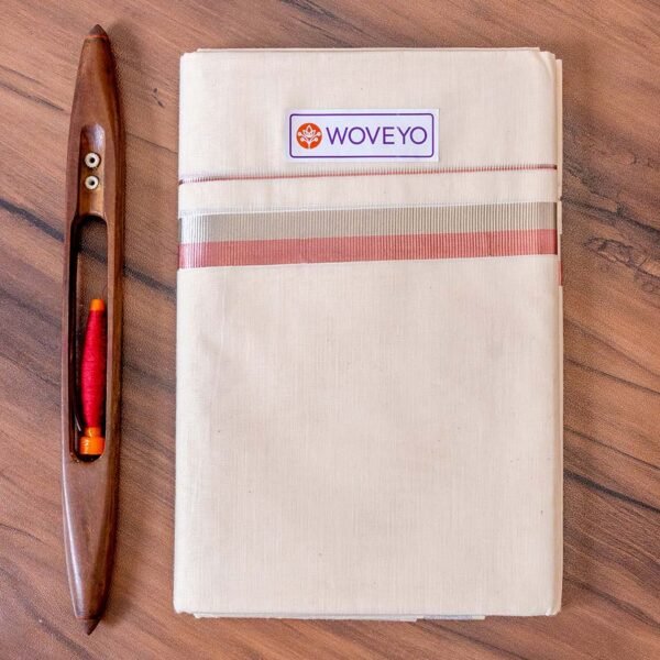 Rose Gold & Silver Zari Mix Kerala Cream Dhoti