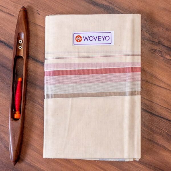 Rose Gold & Silver Zari Mix Kerala Cream Dhoti