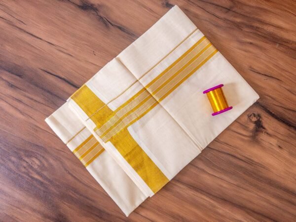 Mixed Zari Kerala Cream Dhoti - Image 2