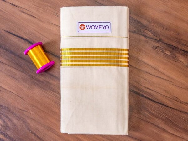 Kerala Cream Dhoti with Striped Golden Zari