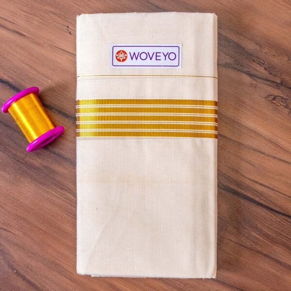 Kerala Cream Dhoti with Striped Golden Zari