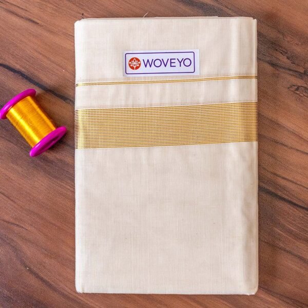 Kerala Cream Dhoti with Striped Golden Zari