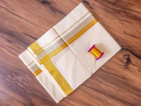 Mixed Zari Kerala Cream Dhoti - Image 2