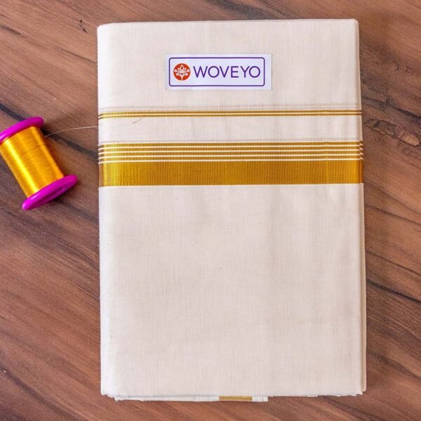 Kerala Cream Dhoti with Striped Golden Zari
