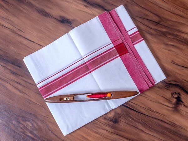 Colour Zari Kerala Bleached Dhoti - Image 2