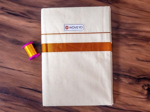 1" Golden Zari Kerala Cotton Saree