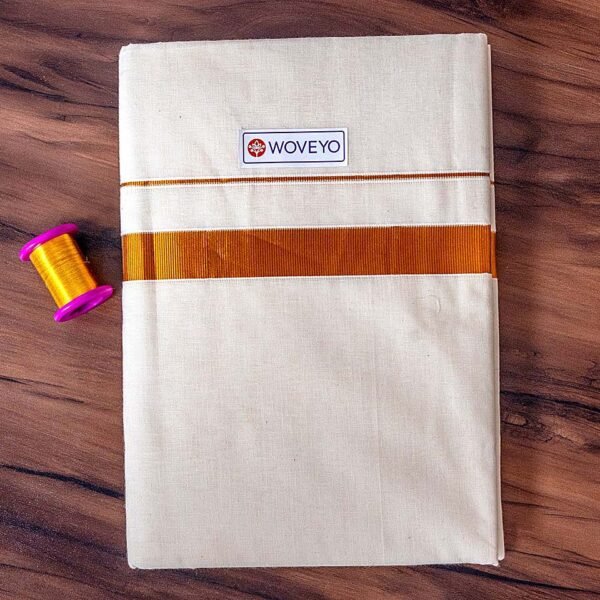 1" Golden Zari Kerala Cotton Saree