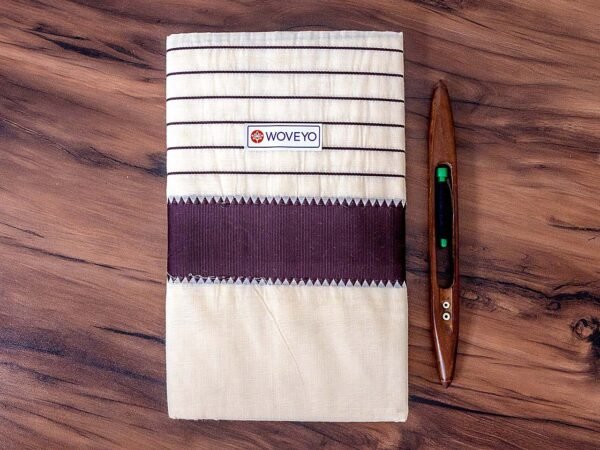 Coffee Brown Zari Kerala Cotton Saree with one side stripes