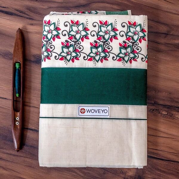 Floral Mural Print Kerala Cotton Saree