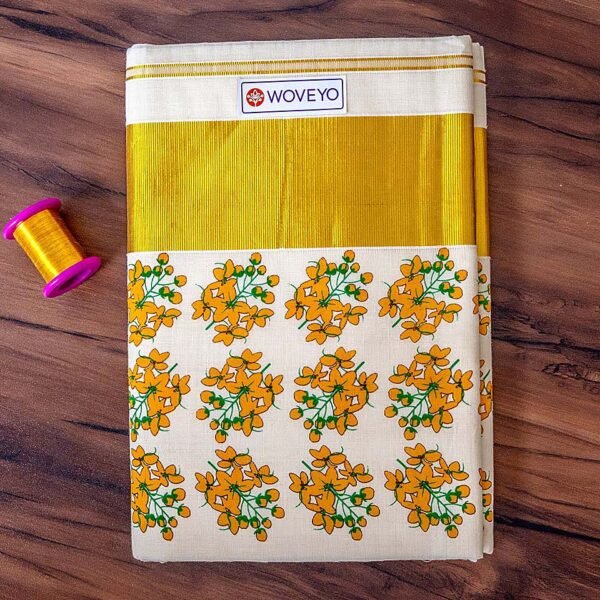 Kanikkonna Mural Print Kerala Cotton Saree