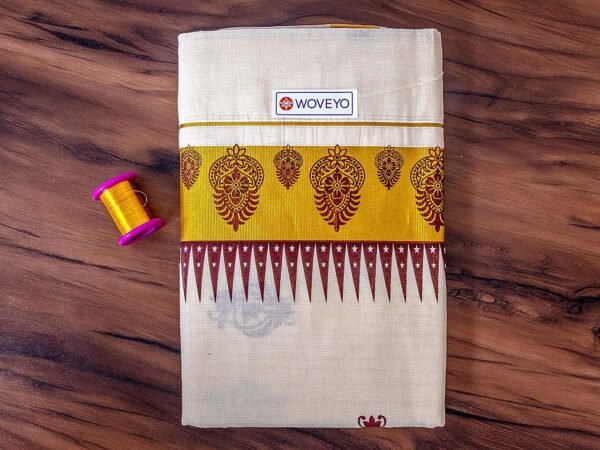 Temple Design Mural Print Kerala Cotton Saree