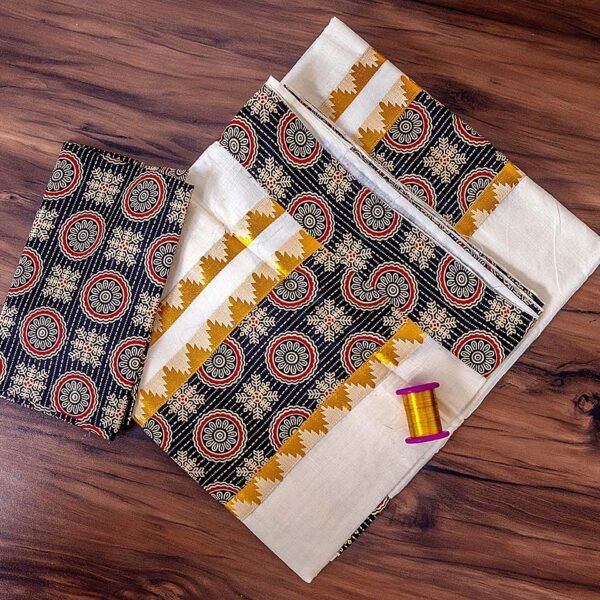Ajrak Kerala Cotton Saree with Matching Blouse