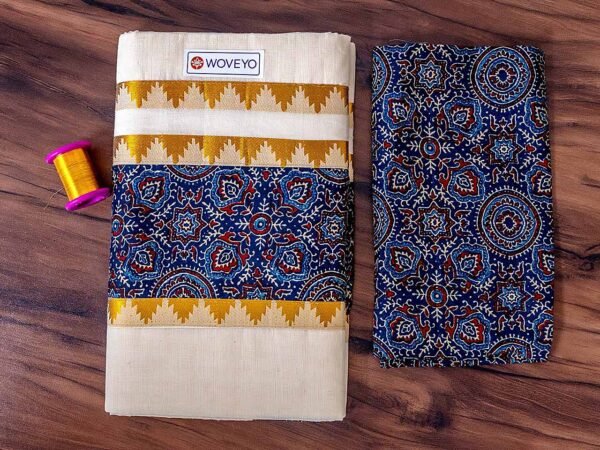 Ajrak Kerala Cotton Saree with Matching Blouse - Image 2