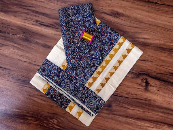 Ajrak Kerala Cotton Saree with Matching Blouse