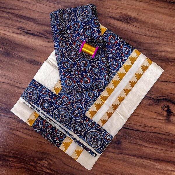 Ajrak Kerala Cotton Saree with Matching Blouse