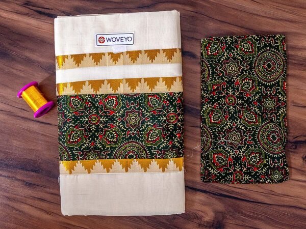Ajrak Kerala Cotton Saree with Matching Blouse - Image 2