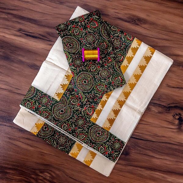 Ajrak Kerala Cotton Saree with Matching Blouse