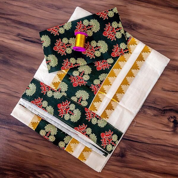 Ajrak Kerala Cotton Saree with Matching Blouse