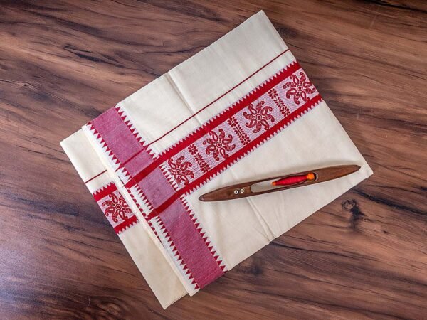 Floral Design Colour Zari Kerala Cotton Saree - Image 2