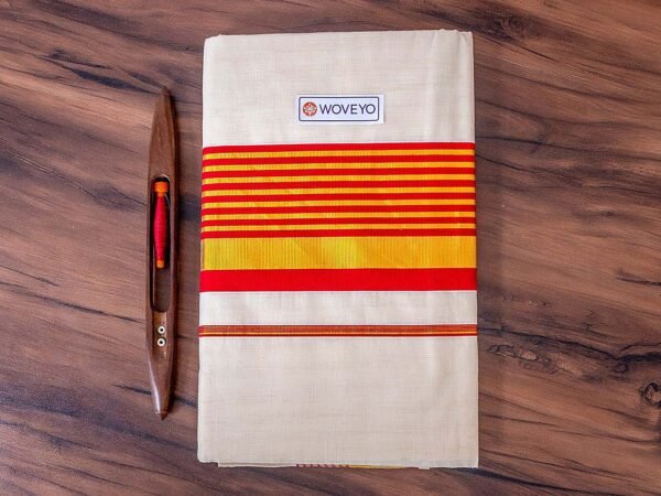 Brick Red & Golden Zari Mix Kerala Cotton Saree