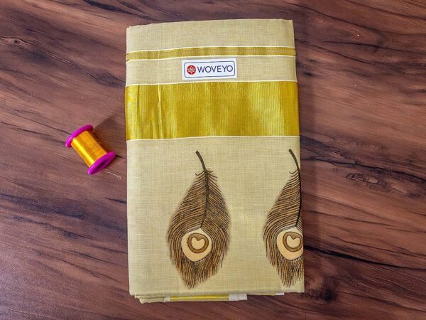 Peacock Leaf Mural Print Kerala Tissue Saree