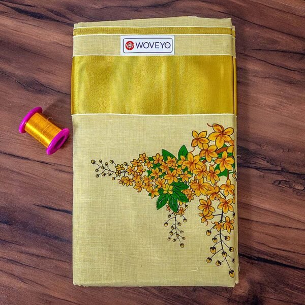 Kanikonna Print Kerala Tissue Saree