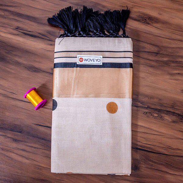 Polka Dot Kerala Tissue Saree with Tassels