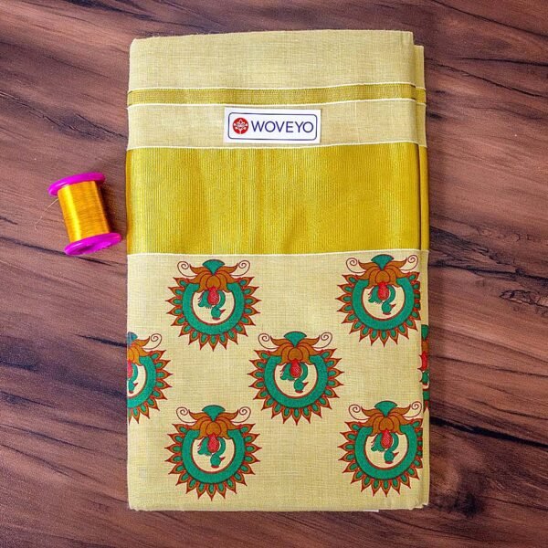Peacock Mural Print Kerala Tissue Saree